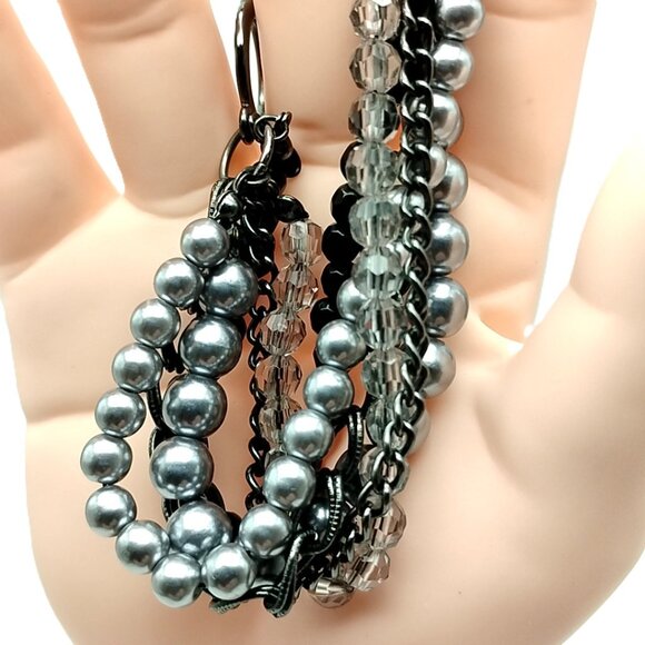 Premier Designs Multi-Strand Bracelet Gunmetal Chains Gray Beads Crystals Toggle - Picture 8 of 11